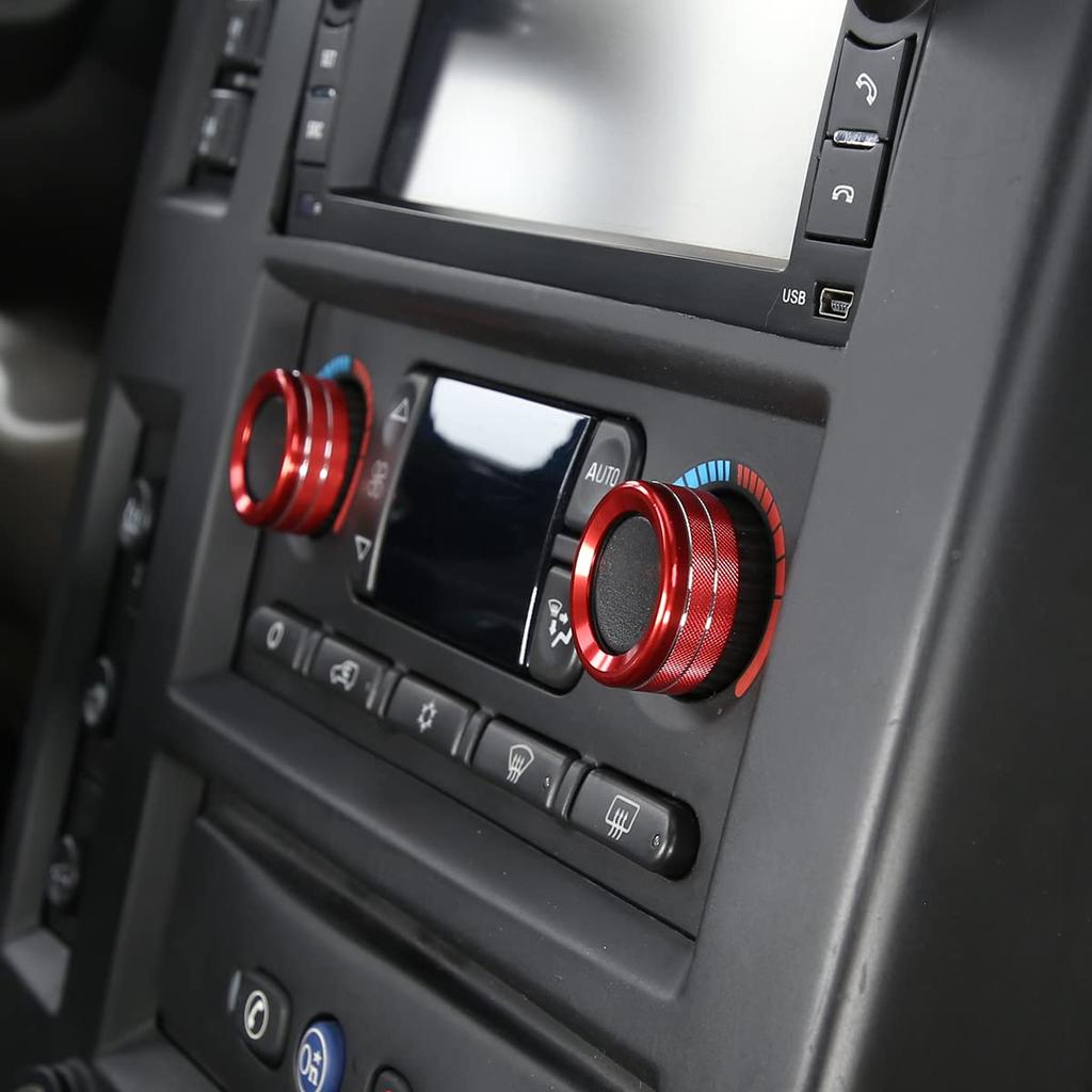 Aluminum Alloy Interior Air Conditioner Switch Knob Ring Cover Trim for Hummer H2 2003-2007,AC Control Knob Cover Trim Accessories (Red)