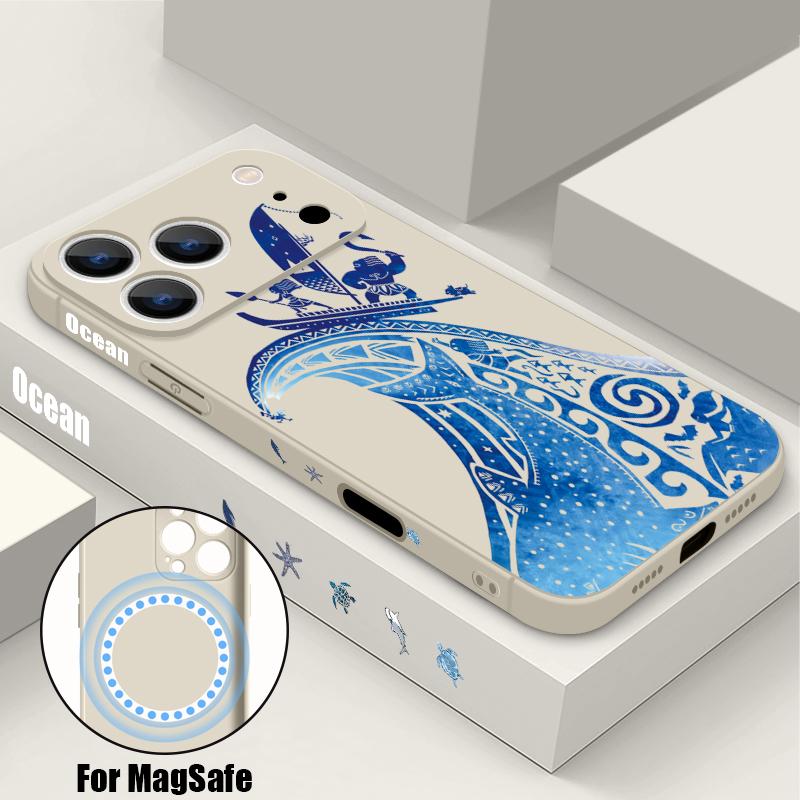 Magnetic For Magsafe Case For iPhone 17 Pro Max Ocean Wave Whales Pattern Soft Silicone Phone Back Cover For iPhone 16 15 14 13 Pro Max 16e 17e