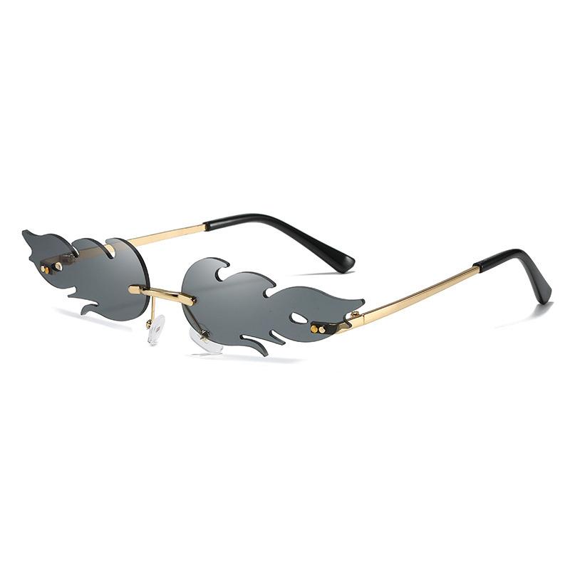 Luxury Fire Flame Sunglasses Women Vintage Rimless Wave Metal Shades UV400 Mirror Eyewear Fashion Sun Glasses
