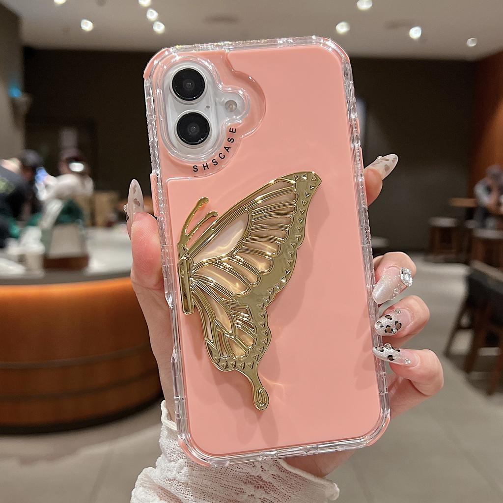 For iPhone 16 Plus Case Butterfly Kickstand TPU+PC Drop-Proof Phone Cover