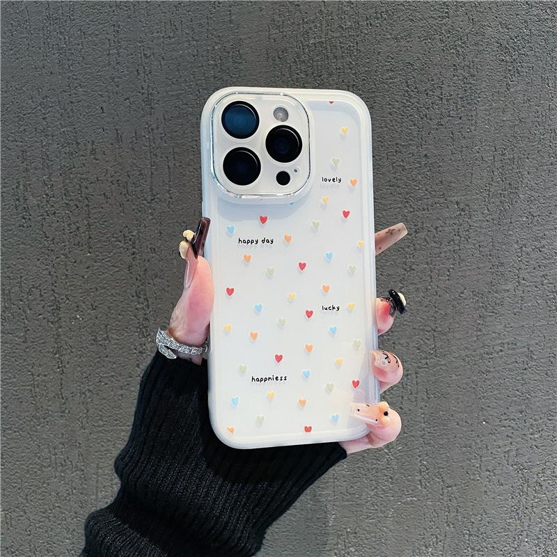 Full Screen Color Heart for Apple 17pro Phone Case for IPhone 16pm Metal Frame 15 Creative 14plu
