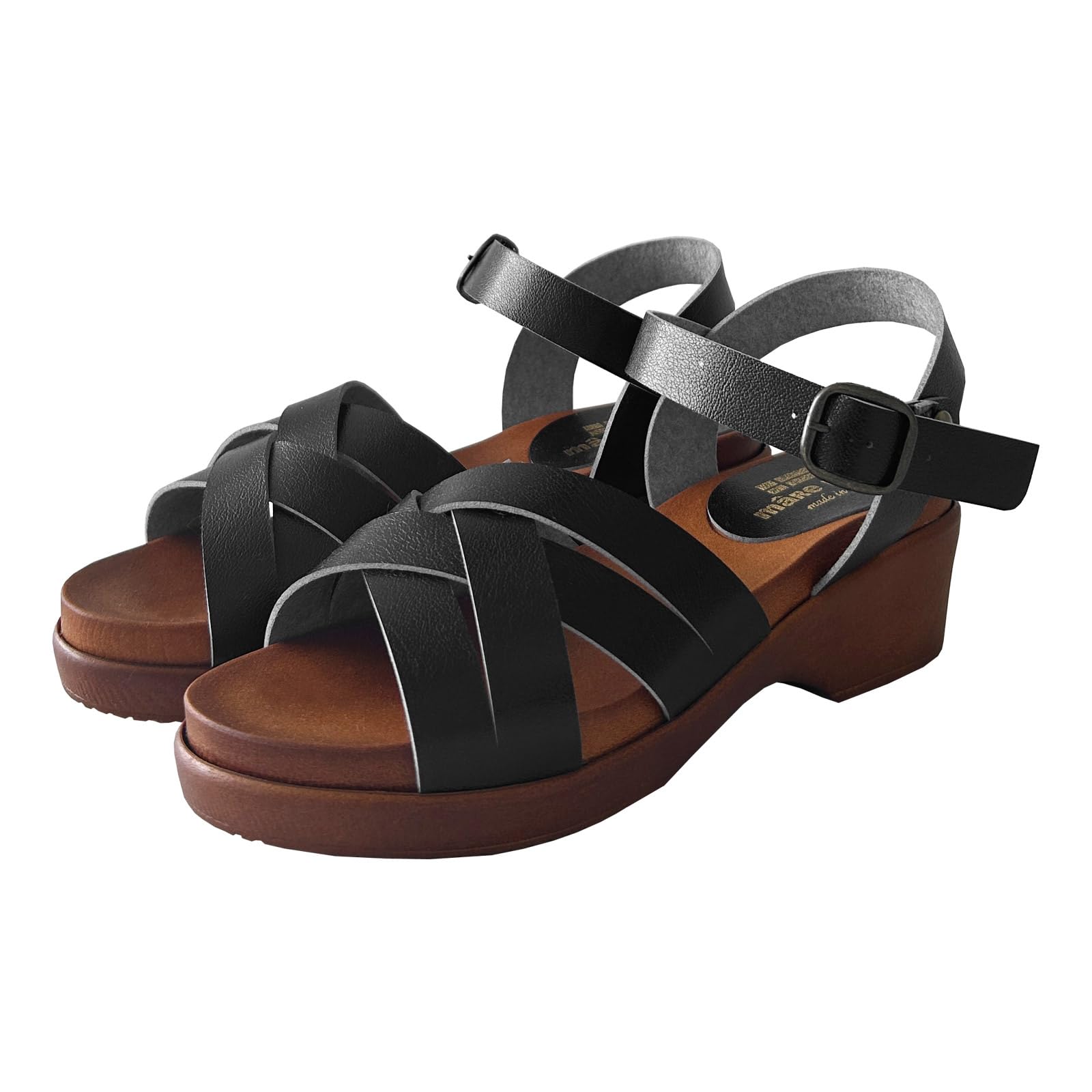 

maRe maRe Comfortable to Walk Thick Made in Soft Ankle Size Black Women s Sandals, in, Heel, Japan, Sole, Wooden-Like Strap, L, чёрный