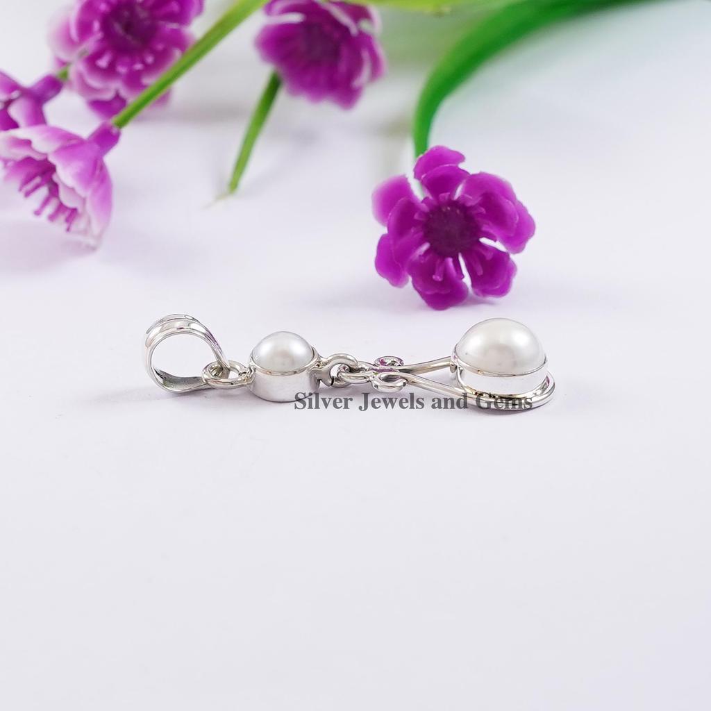 Fresh Water Pearl Pendant, Handmade Duet Gemstone Pendant, 925 Sterling Silver Pendant, Anniversary Pendant