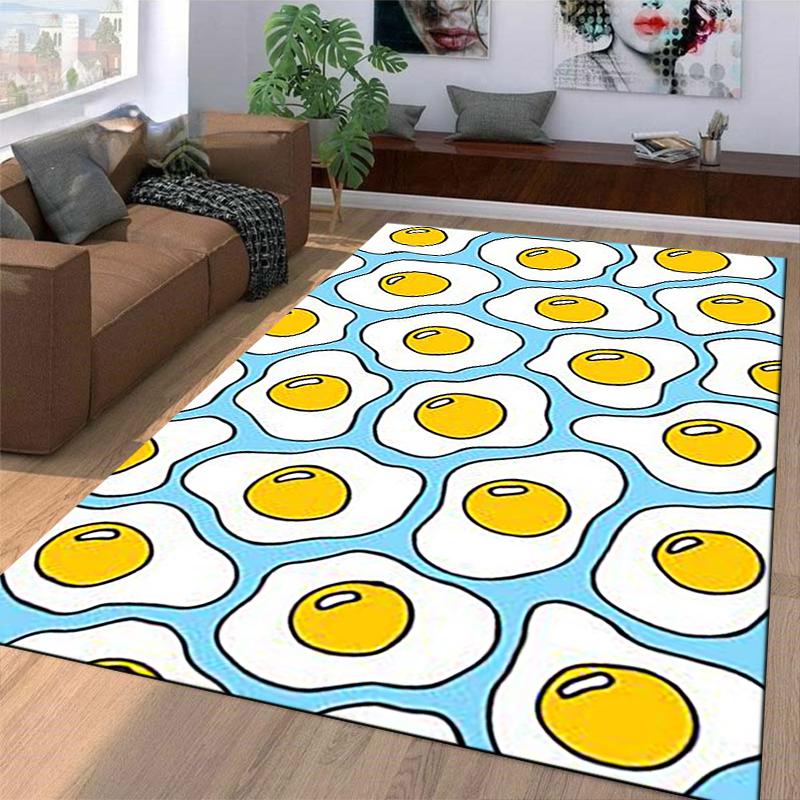 Cartoon Fried Egg Pattern Carpet with Yellow and Blue Color Design Suitable for Use As an Anti-slip for Living Room Bedroom Sofas