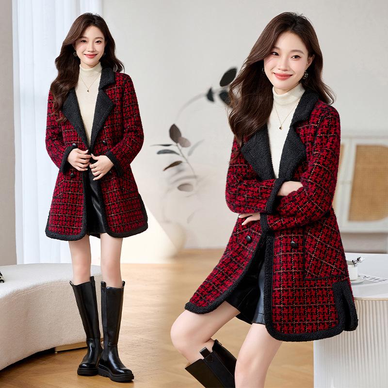 

Женское шерстяное пальто: Осень/Зима Корейский Приталенный, Лацкан, На хлопковой подкладке, Теплая Модная Верхняя одежда L (110-120 jin) красный