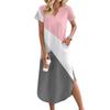 Women's Casual Comfortable V Neck Loose Hem Split Vacation Short Sleeve Geometric Long Dresses