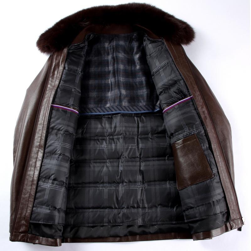 Fox Fur Genuine Leather Jacket with Detachable Down Lining, Winter New Middle-aged and Elderly Dad Wear Lapel Leather Jacket