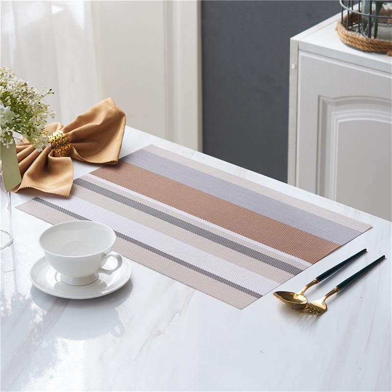 6/4 buc. Față de masă dreptunghiulară Teslin cu dungi duble PVC, Decor pentru masă de sufragerie de uz casnic, Suport pentru bol, Izolație termică, Covoraș antiderapant