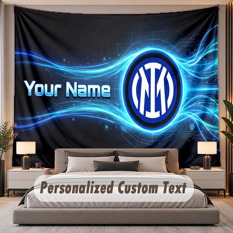 Custom Name Text Tapestry Inter Milan Personalized Polyester Wall Tapestry For Bedroom And Room