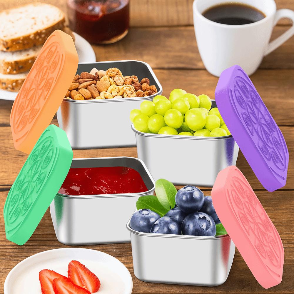 6pcs 304 Stainless Steel Salad Dressing Cup Square Seasoning Container Jam Cup Sauce Cup School