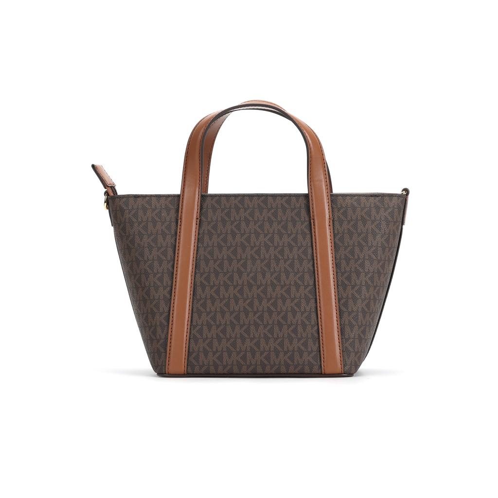 Michael Kors Mk Pratt Logo Zip Coated Canvas Tote Bag Women Tote Bags Brown 35S4G3FM1B-BROWN