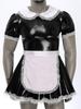 Mens Patent Leather Maid Apron Dress Doll Collar Puff Sleeve Ruffle Lace Crossdresser Costume