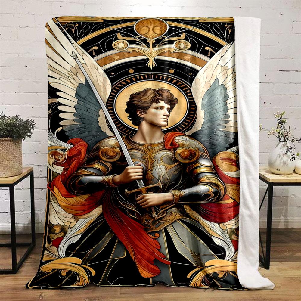 Archangel Michael Winged Warrior Blanket Bedroom Blanket for Livingroom Couch Lunch Break Soft Throw for Friend's Festival Gift