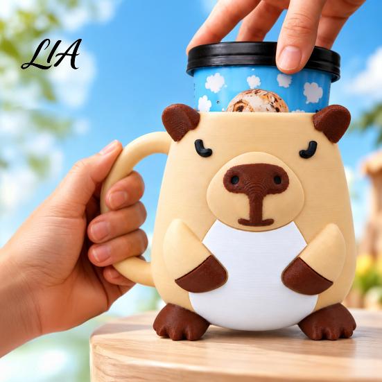Animal Shaped Cup Holder Ice Cream Pint Holder, 3D Printed Standard with Handle, Keeps Hands Warm, Leak-Proof Container Decorative