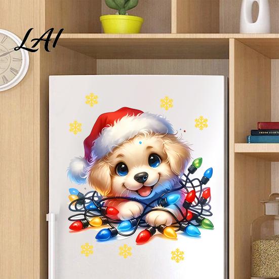 Cute Puppy Christmas Stickers Wall Stickers PVC Waterproof Decals Peel And Stick Animal Creative Holiday Gift Art Decor for Home Living Room Bedroom