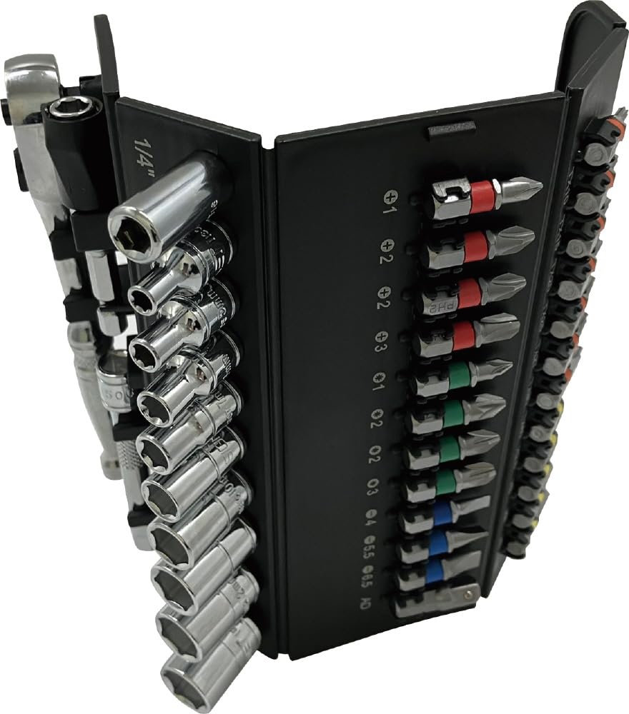 SIGNET Compact Storage Square Socket Bit Set with Ratchet Ideal for and Car Roll Choice 22041 1/4" Handle, 37-Piece Set, DIY, Bicycles, Tools,