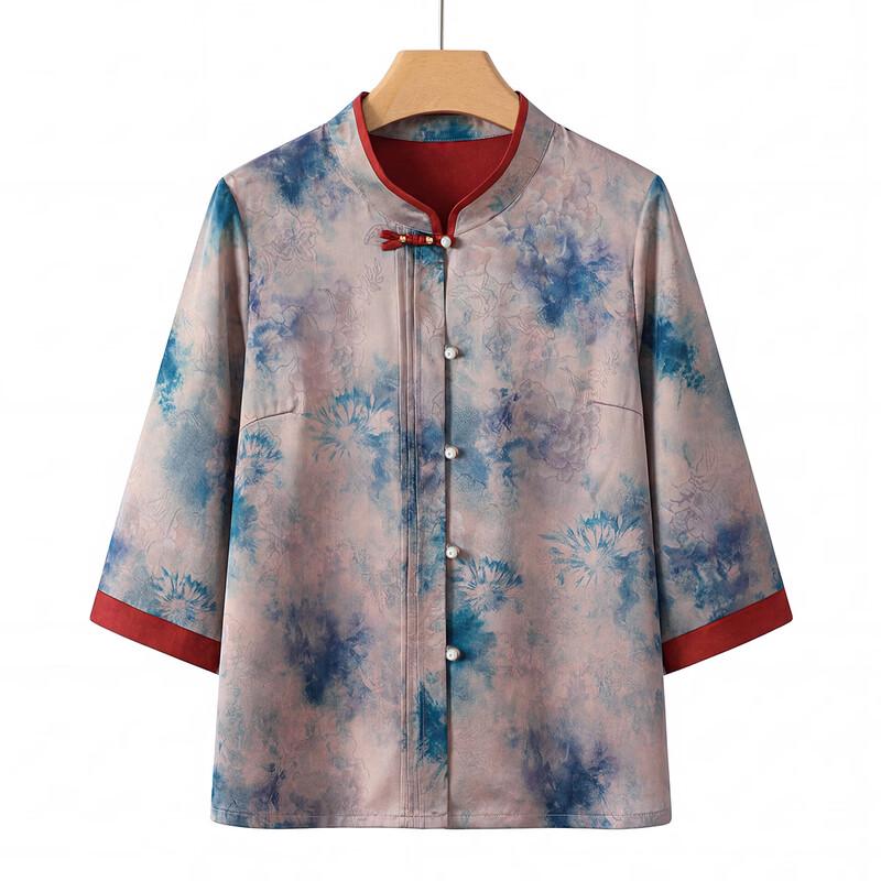 Yuzhaolin Women s Mid-Age Summer Jacquard Loose Shirt 2XL