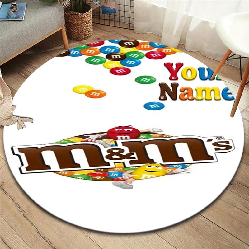M&M's Custom Name Round Area Rug,Carpet Rug for Living Room Bedroom Sofa Playroom Decor,Non-slip Floor Mat