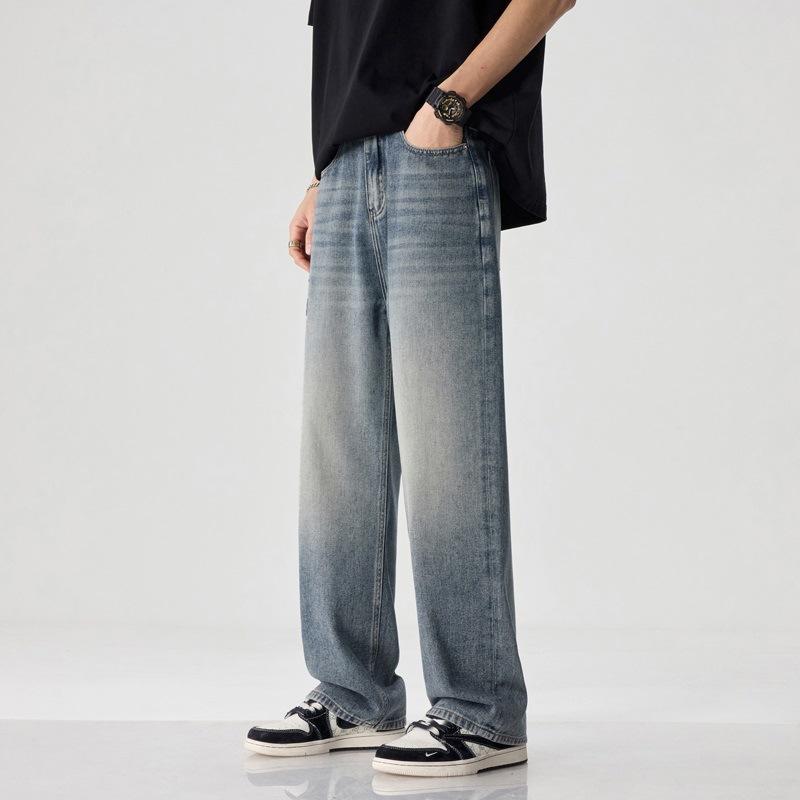 Jean Droit Homme Été Nouveau Américain Rétro High Street Grande Taille Ample Jambe Large