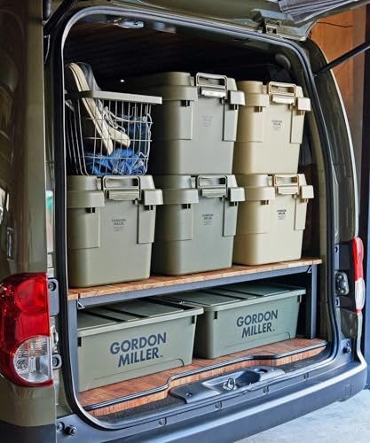 GORDON MILLER 40L Car Trunk Cargo Stacking Storage Box Organizer, Coyote Beige, with Lid, Large Capacity, Suitable for Outdoor Use, 1680033
