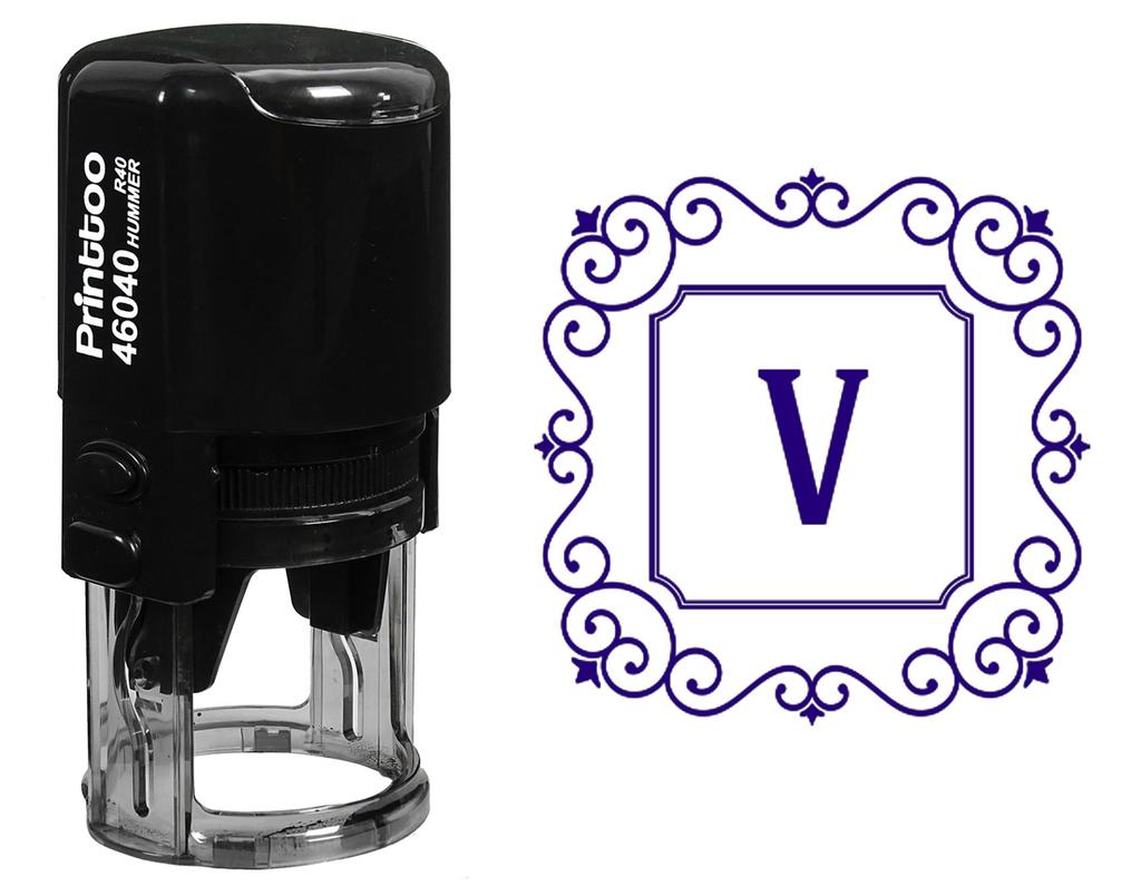 Printtoo V Alphabet Monogram Initial Square Swirl Border R-40 Office Stationary Self Inking Rubber