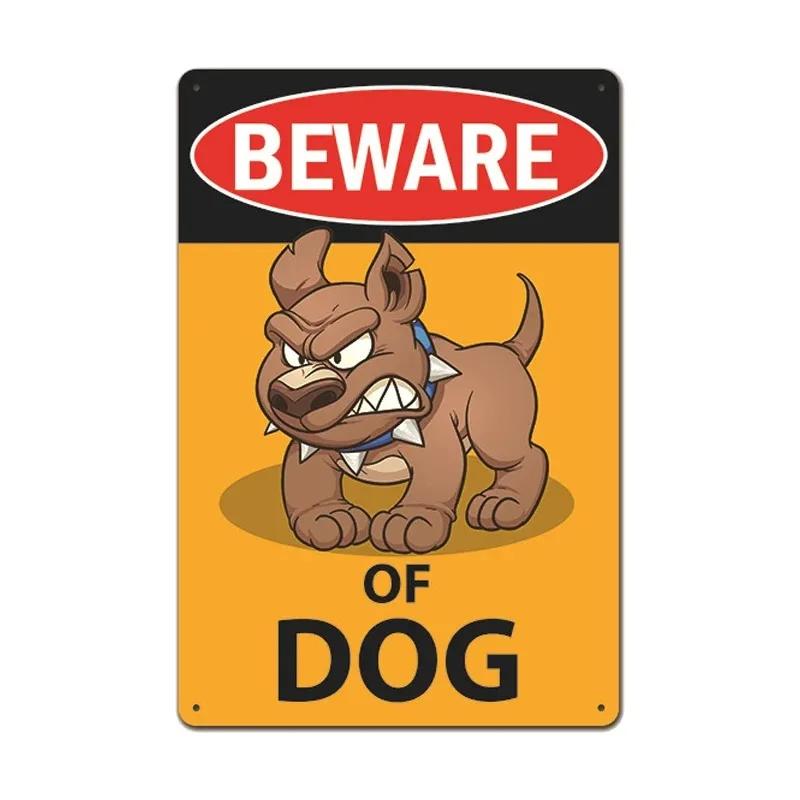 Hisun Tin Sign Vintage Assorted Beware Of Dog Cartoon Bulldog Wolf Tin Sign Set Retro Funny Angry Pet Warning Metal Wall Art Rustic Security