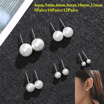 5Pairs/10Pairs/12Pairs Party Jewelry Fashion Round Shape Ear Stud Pearl Earrings Elegant