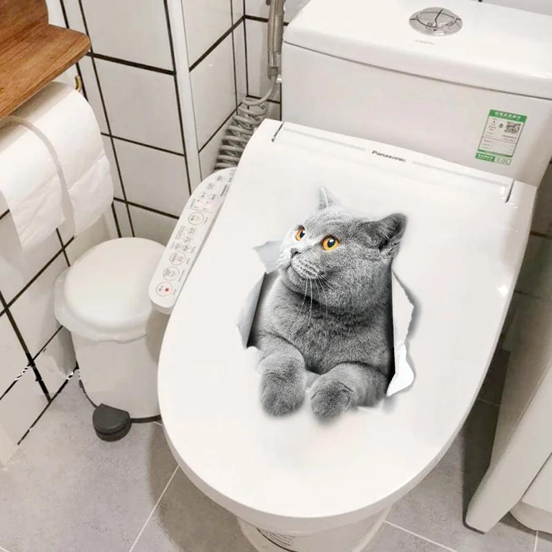 3D Cute Cat Toilet Sticker Bathroom Toilet Cover Sticker Wall Stickers Animal Wc Accessories Fun For Home Bath Room Decoration