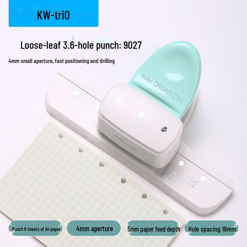Kedeyou 9027 4mm Small Aperture Manual Three-Hole Punch for Loose-Leaf Handbooks