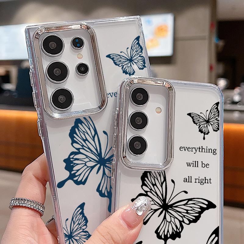 Beautiful Butterfly Pattern Clear Case For Samsung S24 FE S23 S22 Ultra A55 A54 A35 A34 A14 Lens Protection Shockproof Soft Transparent Phone Cover