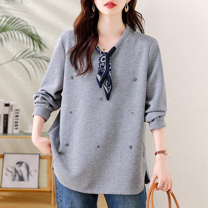 

DIMANAF 2025 Новые осенние пуловеры Большой размер Толстовка Женские топы Однотонные Модные Свободные 5XL серый