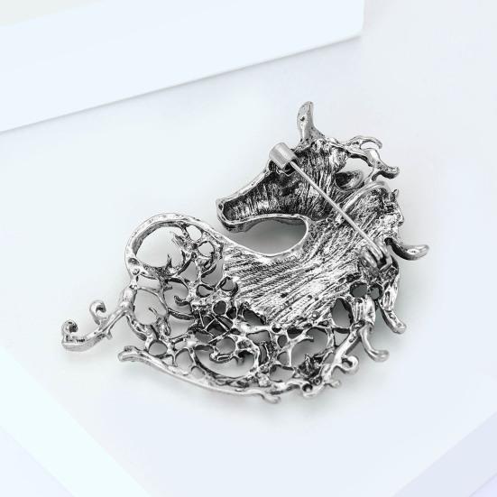 Brooch Alloy Horse Head Design Pin with Sparkling Rhinestones Retro Style
