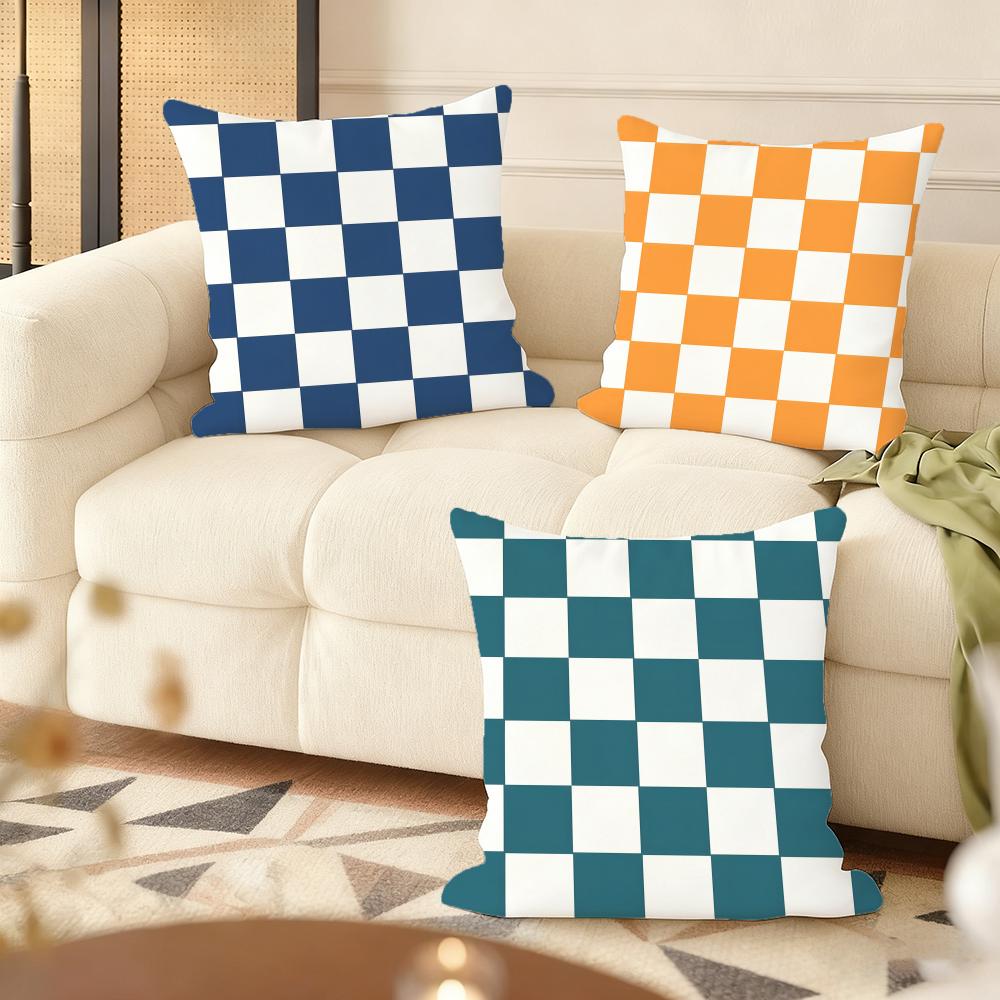 Artistic Elegant Plaid Prints Cushion Cover Silky Short Plush Home Sofa Cushion Cover - Invisible Zipper Home Decoration