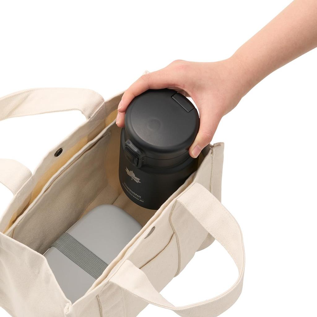LOGOS ThermoWall Vacuum Insulated Bottle Black 81286171 Camping Mug Bottle Slim Design Lightweight Keeps Drinks Cold and Hot Direct Drinking One-Touch
