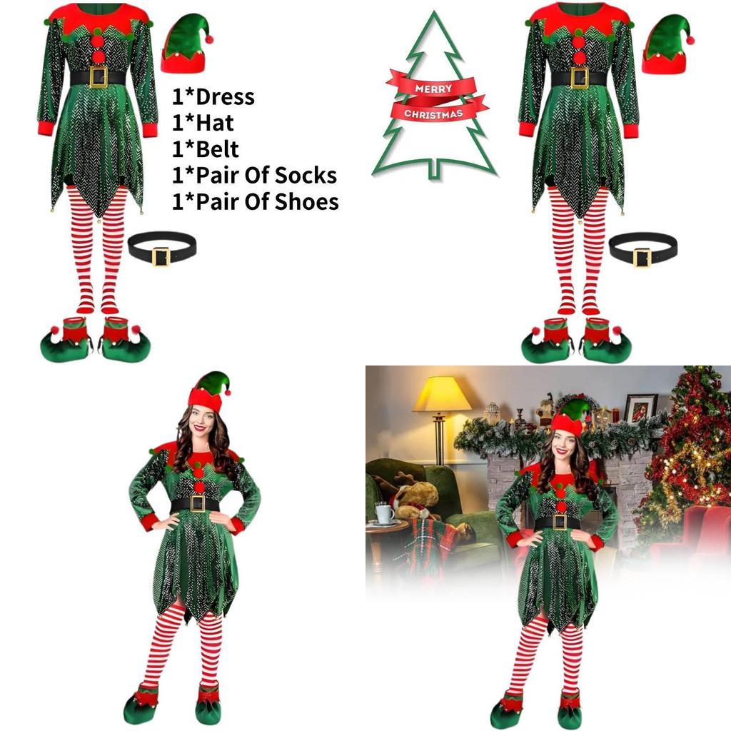 Delightful Christmas Party Elf Costume For Women With Long Sleeves And Festive Appeal