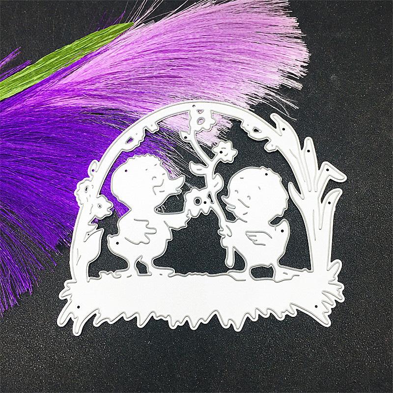 Two Little Yellow Ducks Enjoy The Flower Design Metal Cutting Dies DIY Scrapbooking Embossing Stencil Paper Craft Album Template