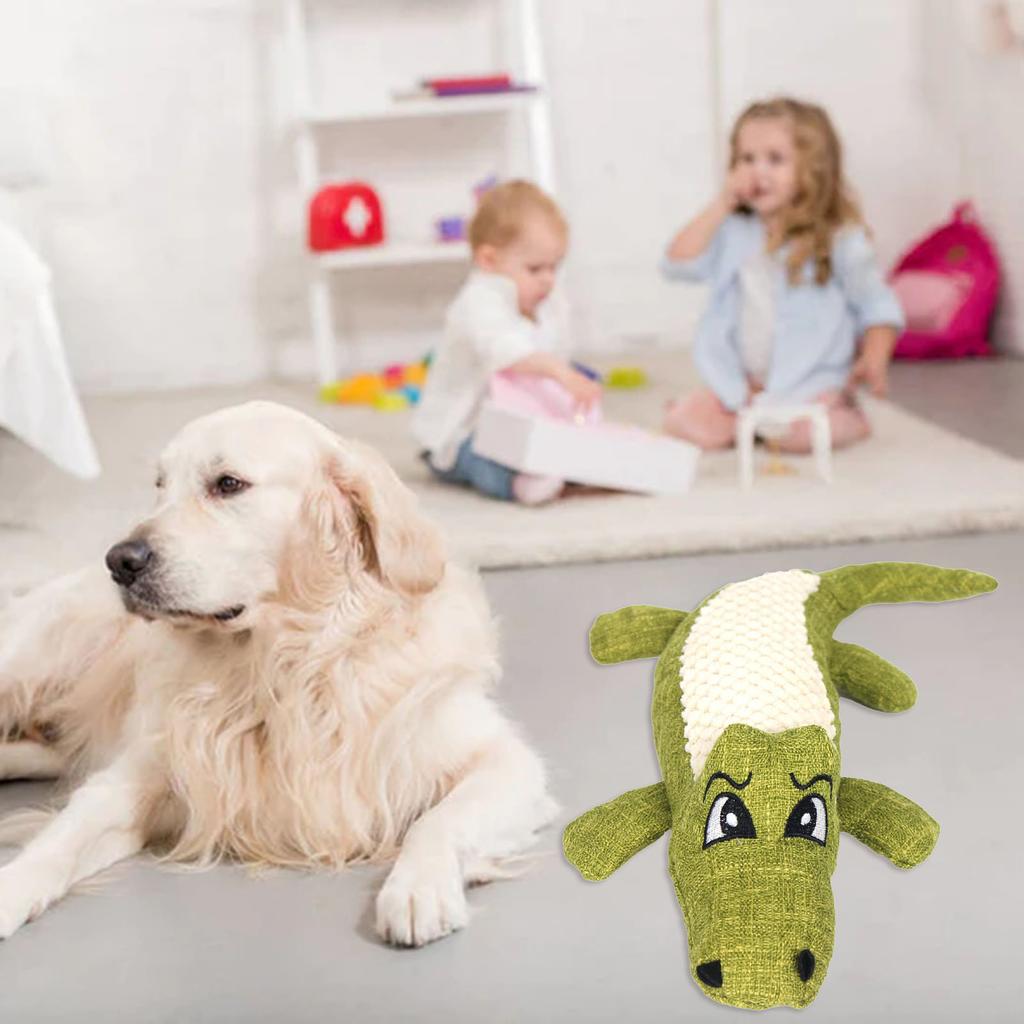 Pet Teething Plush Toy Soft Funny Cute Cartoon Animal Shaped Stuffed Dog Chew Toy for Home Grass Green