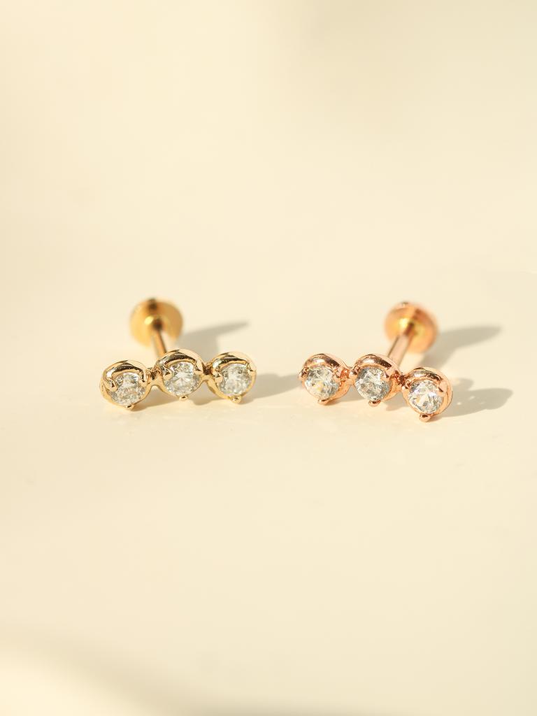 Minimal Piercing 14K Internal Trio Cubic Labret Piercing