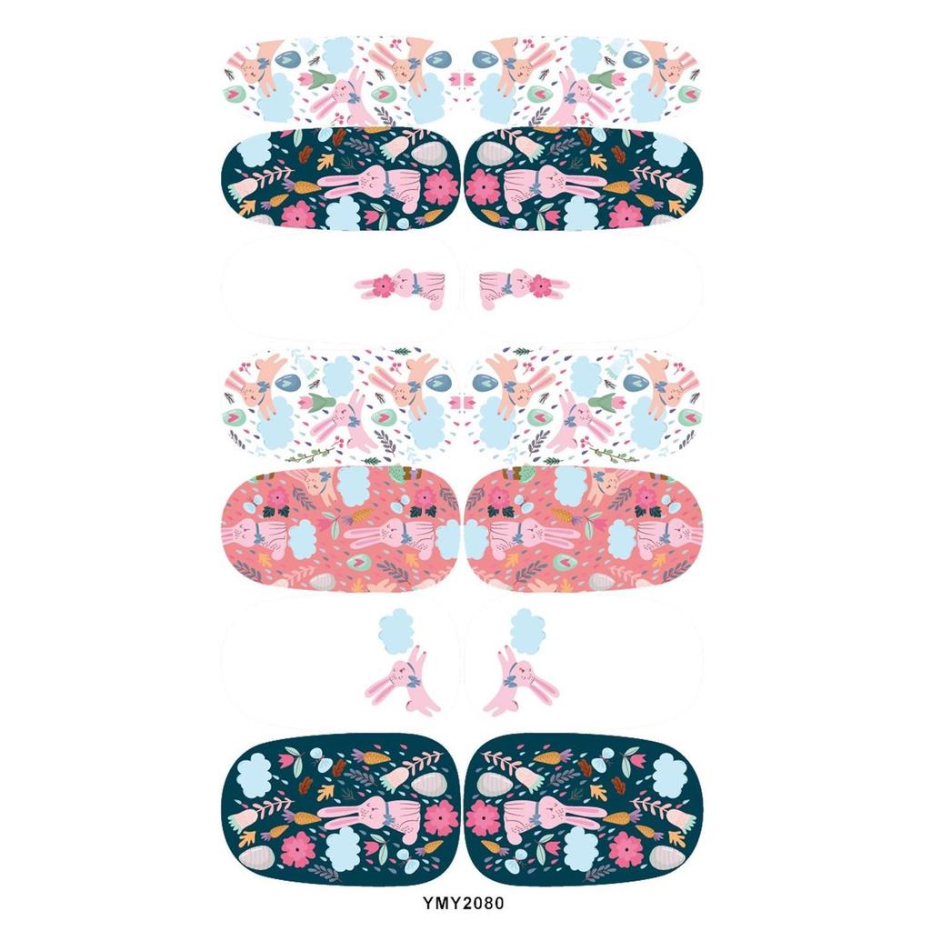Easter Cute Rabbit Flower Nail Art Stickers - Full Cover, Waterproof, Long-lasting (YMY2073-2084)
