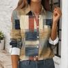 Damen Button-Down Prints Hemd Langarmhemd Business Arbeits-Tops Lässig Mit Taschen Jacke