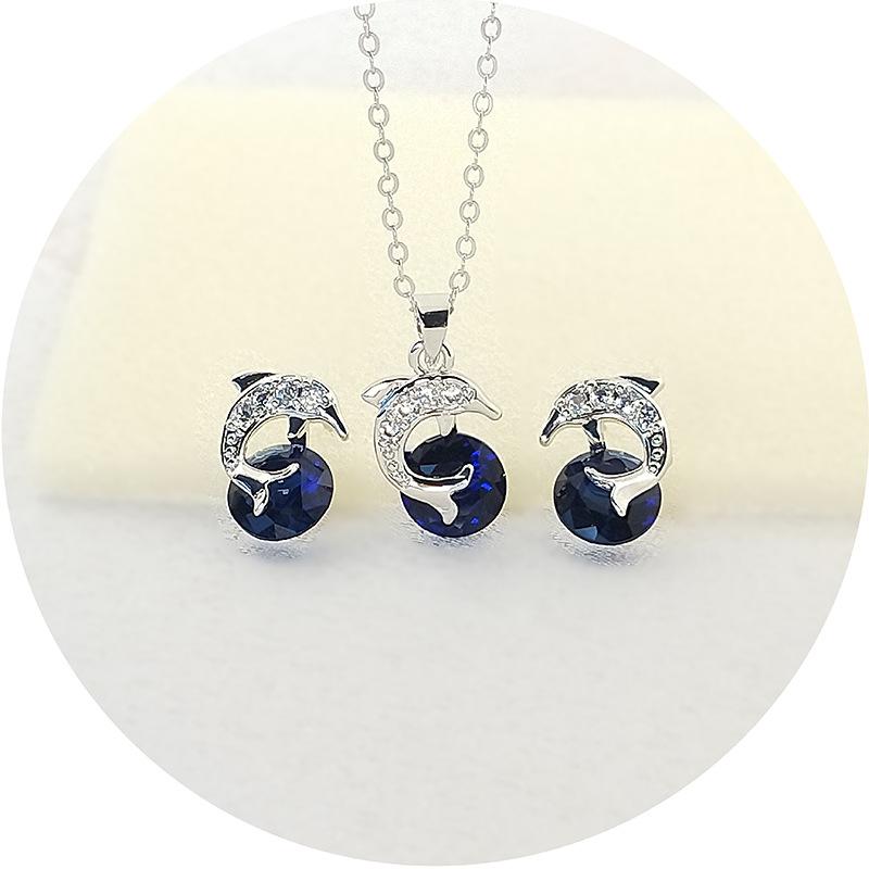 Minimally Designed Dolphin Necklace Earrings Zircon Jewelry Set European and American Fashion Two Piece Jewelry Set