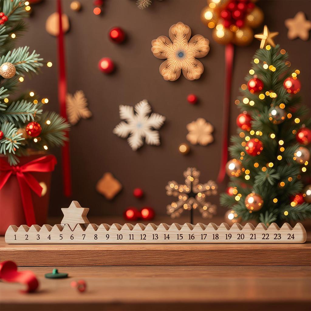 Hölzerner Weihnachts-Countdown-Kalender mit Sternen Adventskalender aus künstlichem Holz für Zuhause Familie Weihnachtsgeschenk Weihnachtsdeko