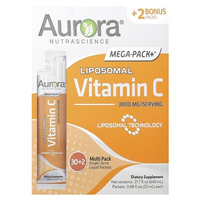 Aurora Nutrascience, Mega-Pack+ Vitamine C liposomale, 3 000 mg, 32 sachets, 20 ml (0,68 fl oz) chaque