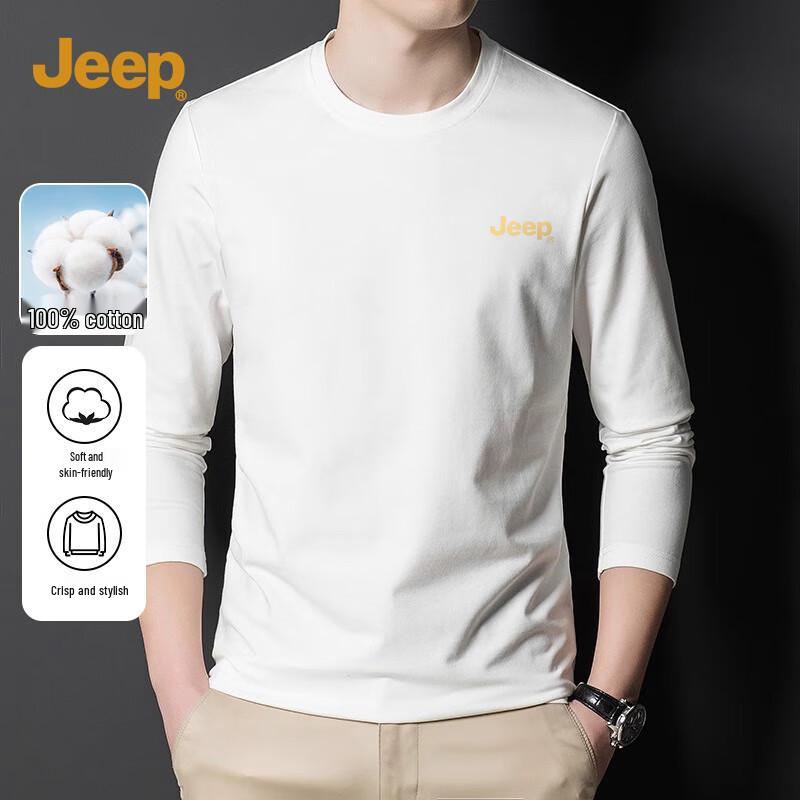 JEEP Men s Heavyweight Cotton Round Neck Long Sleeve T-Shirt M