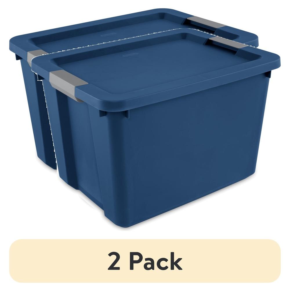 2 Pack 20 Gallon Stackable Plastic Storage Bin with Latching Lid and Comfortable Handle Household Garage Organization