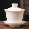 White Jade Porcelain Tea Bowl, Tea Cup and Saucer, Gaiwan, High-End Chinese Household Tea Set, Ceramic Puer Teacups, Tureen