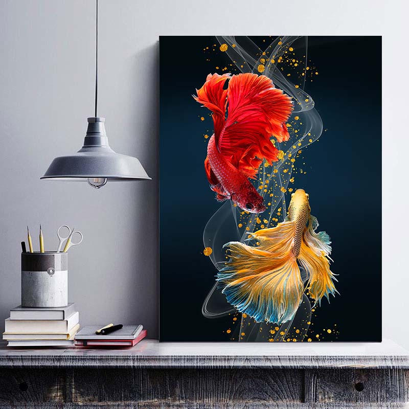 Abstract Colorful Betta Fish Animal Canvas Painting Wall Art Picture Posters and Prints Home Decor for Living Room