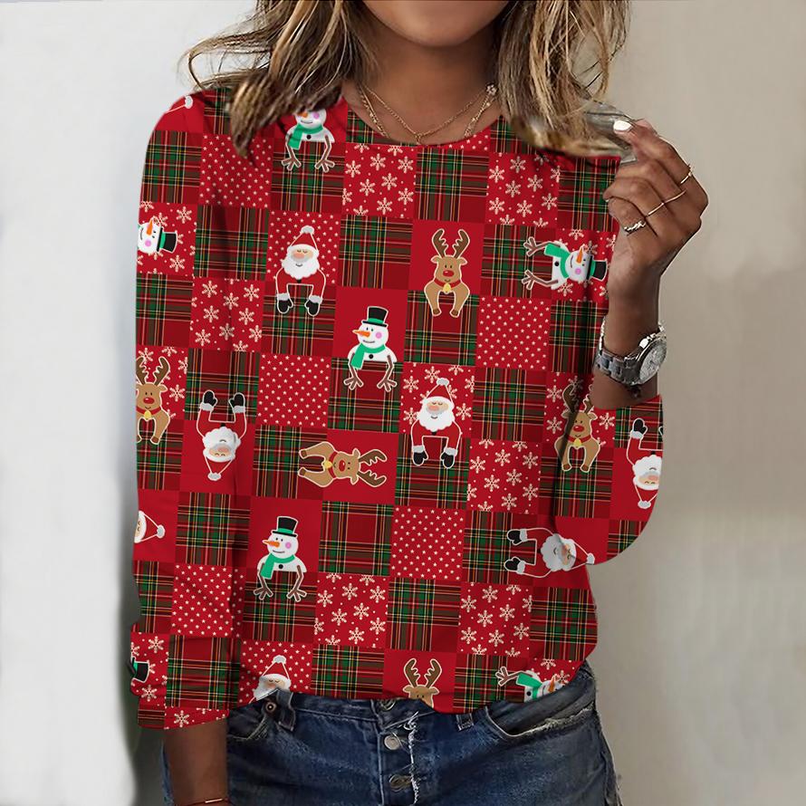 

Женский новый повседневный топ с круглым вырезом и длинным рукавом на осень-зиму 2025 года с 3D-рождественским узором. Идеальный подарок на Хэллоуин и Рождество. XS красный