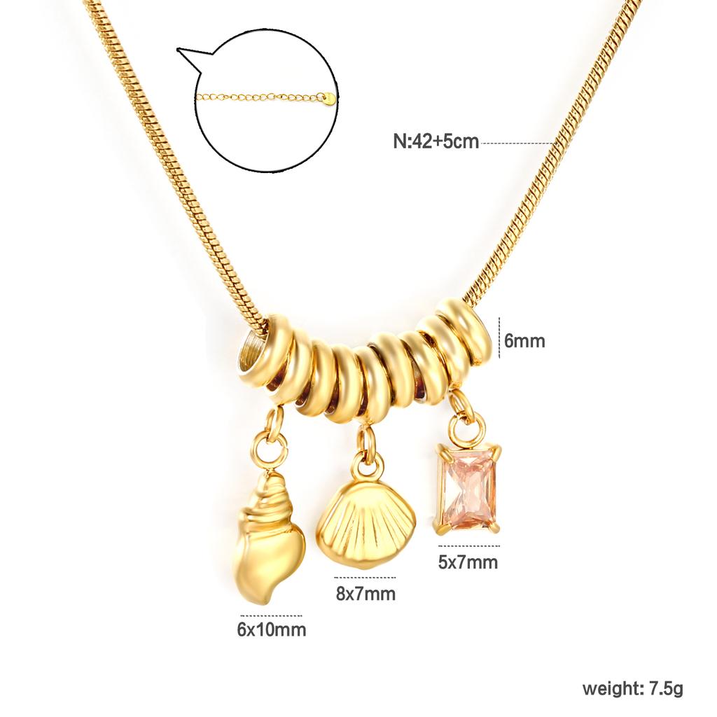 18K Gold PVD Stainless Steel Ocean Charm Necklace Set Shell Starfish Pearl Snake Layered Waterproof Jewelry for Women