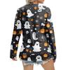 Женская повседневная мода, сексуальный комфорт, Хэллоуин с принтом и v-образным вырезом, пуговицы, длинный рукав